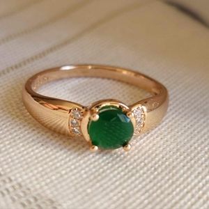 New 14K Gold Plated Round Cut Emerald Diamond Ring for Women